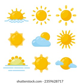 Hand drawn sun symbolic icon set. Vector illustration.