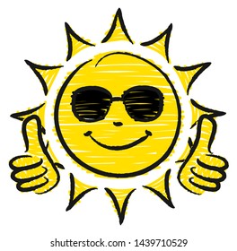 Hand Drawn Sun Two Thumbs Up With Sunglasses Yellow And Black