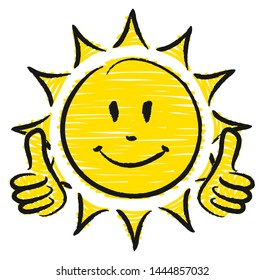 Hand Drawn Sun Two Thumbs Up Yellow And Black