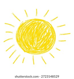 Hand Drawn Sun Vector, Childlike Doodle Sunshine, Simple Cartoon Weather Illustration