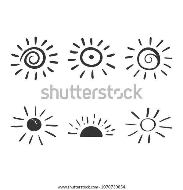 手描きの太陽のベクトルアイコン サンスケッチ落書きイラスト 手描きの日照のコンセプト のベクター画像素材 ロイヤリティフリー