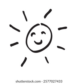 Hand drawn sun vector illustration with minimalist design, suitable for various creative projects. Sun motif in clean sketch style, suitable for use in logos, digital designs, posters, prints, etc.