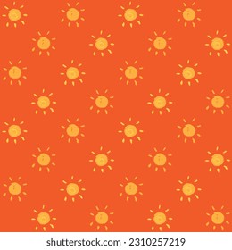 Hand Drawn Sun Vector Seamless Pattern