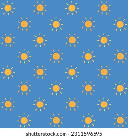 Hand Drawn Sun Vector Seamless Pattern