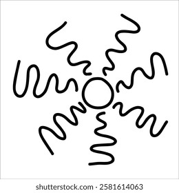 Hand drawn sun with wavy line rays. Cute childlike doodle of sun wavy line, perfect for brightening kids artwork. Ideal sun wavy line design for playful decorations and cheerful creative projects. Sun