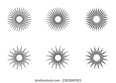 Hand drawn sunburst element set. Starburst radial stripes. Vector illustration.