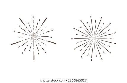 Hand drawn sunburst explosion vector illustration isolated on white background. Retro vintage design sun rays or fireworks radial elements of shine hipster arts eps vector design.