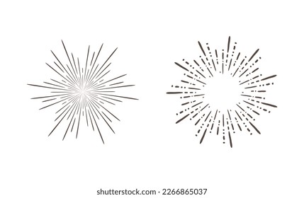 Hand drawn sunburst explosion vector illustration isolated on white background. Retro vintage design sun rays or fireworks radial elements of shine hipster arts eps vector design.