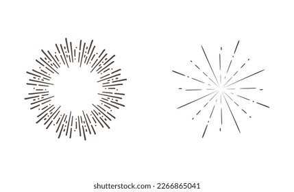 Hand drawn sunburst explosion vector illustration isolated on white background. Retro vintage design sun rays or fireworks radial elements of shine hipster arts eps vector design.