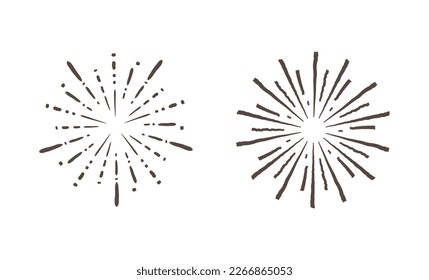 Hand drawn sunburst explosion vector illustration isolated on white background. Retro vintage design sun rays or fireworks radial elements of shine hipster arts eps vector design.