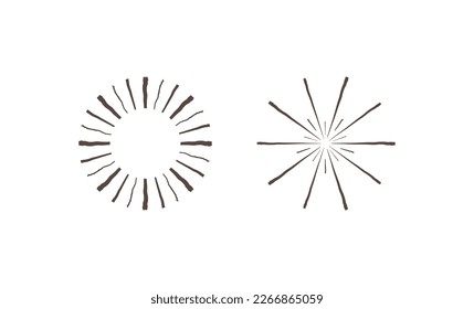 Hand drawn sunburst explosion vector illustration isolated on white background. Retro vintage design sun rays or fireworks radial elements of shine hipster arts eps vector design.