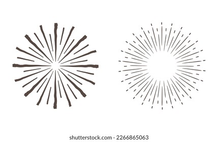 Hand drawn sunburst explosion vector illustration isolated on white background. Retro vintage design sun rays or fireworks radial elements of shine hipster arts eps vector design.
