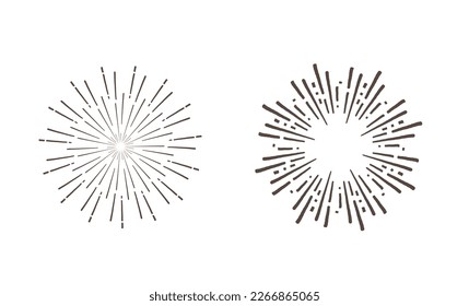 Hand drawn sunburst explosion vector illustration isolated on white background. Retro vintage design sun rays or fireworks radial elements of shine hipster arts eps vector design.
