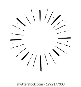 Hand Drawn Sunburst Shine Ray And Sparkle Element. Doodle Sketch Style. Circle Burst Of Sun, Star. Vector Illustration.