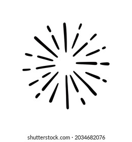 Hand drawn sunburst shine ray and sparkle element. Doodle sketch style. Circle burst of sun, star. Vector illustration.