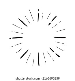 Hand drawn sunburst shine ray and sparkle element. Doodle sketch style. Circle burst of sun, star. Vector illustration.