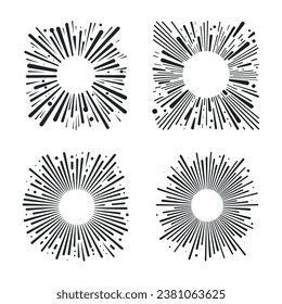 Esbozo dibujado a mano con explosión de sol. Conjunto de diseño de elementos abstractos. Colección de texturas decorativas para superposición. Ilustración del vector