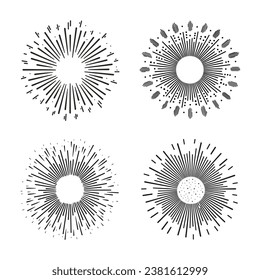 Esbozo dibujado a mano con explosión de sol. Conjunto de diseño de elementos abstractos. Colección de texturas decorativas para superposición. Ilustración del vector