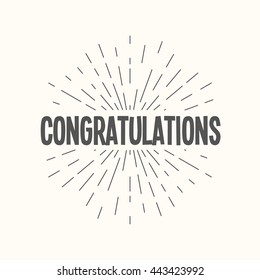 Hand drawn sunburst vector - congratulations. For web and mobile icon isolated on background, art template, retro elements, logo, identity, labels, badge, ink, tag, card