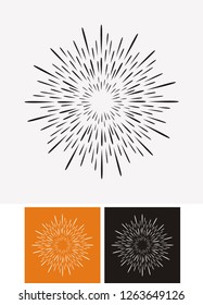 Hand drawn sunburst, vintage radial burst, abstract line sunshine vector collection