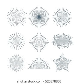 Hand Drawn Sunburst, Vintage Radial Burst, Abstract Line Sunshine Vector Collection