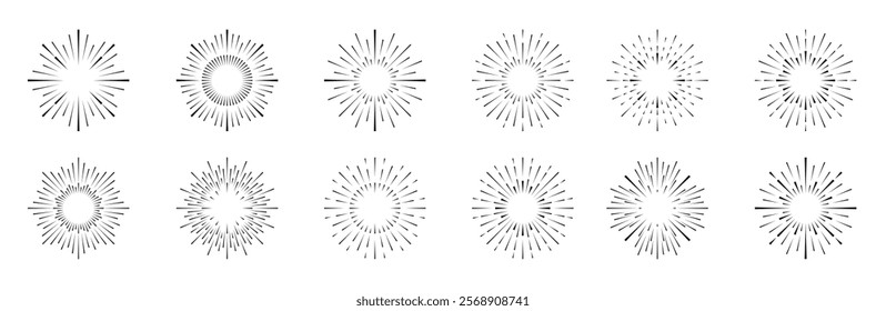 hand drawn sunbursts collection vector