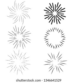 hand drawn sunbursts, vector illustration, graphic design, creative. Vintage bursts set