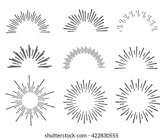 hand drawn sunbursts, vector illustration, graphic design, collection set