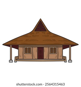 Hand Drawn Sundanese Culture Illustration Colored - Sundanese Traditional House