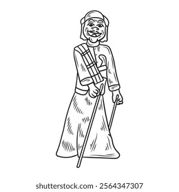 Hand Drawn Sundanese Culture Illustration Colorless - Puppet Show