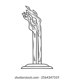 Hand Drawn Sundanese Culture Illustration Colorless - Bandung Sea of Fire Monument