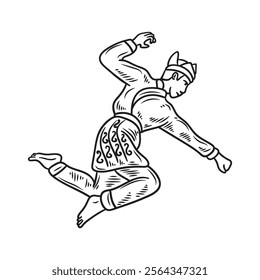 Hand Drawn Sundanese Culture Illustration Colorless - Martial Arts