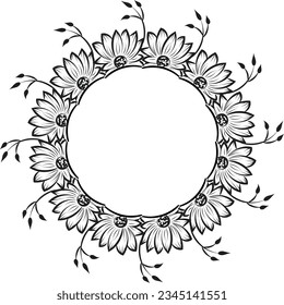Handgezeichnetes Sonnenblumengrenzdesign. Blumenrahmen zum Druck oder zur Verwendung als Poster, Karte, Flyer oder Banner 
