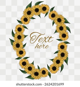 Hand drawn Sunflower flower blooming frame. Botanical summer yellow flowers plant