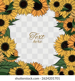 Hand drawn Sunflower flower blooming frame. Botanical summer yellow flowers plant