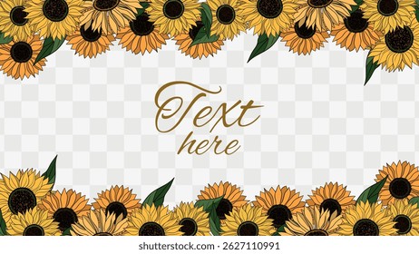 Hand drawn Sunflower flower blooming frame for text. Botanical summer yellow flowers plant	
