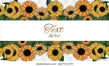 Hand drawn Sunflower flower blooming id gift card, present, coupon, voucher. Botanical summer yellow flowers plant	
