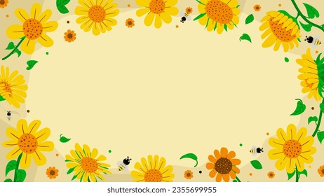 Handgezeichneter Sonnenblumen-Rahmen Grenzhintergrund Doodle.