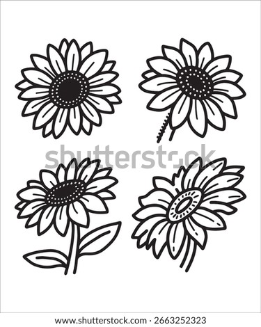 Hand Drawn Sunflower Icons in Vector Style