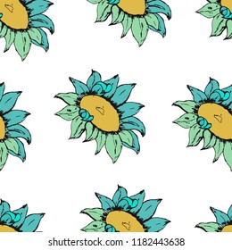 Hand drawn sunflower. Seamless pattern. Vector illustration.