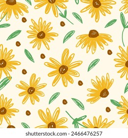 Hand drawn sunflower seamless pattern