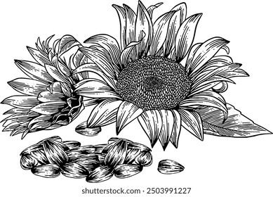 Hand drawn Sunflower Seeds Sketch Illustration