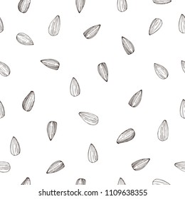 Hand drawn sunflower  seeds.Vector seamless pattern