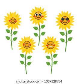 Hand drawn of Sunflower, Set of cute cartoon character  isolated on white background.