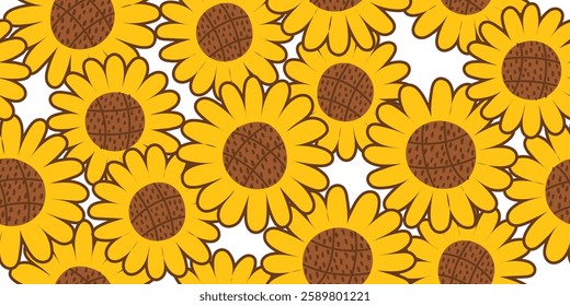 Hand drawn sunflowers pattern in childish style.. Doodle floral pattern with sunflowers. Design for fabric, textile, covers, gift wrap, wallpaper.