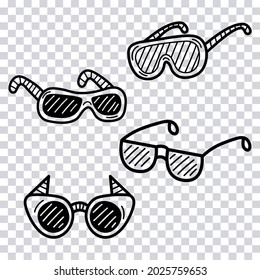 Hand drawn Sunglasses Set isolated on transparent background. Vector illustration.