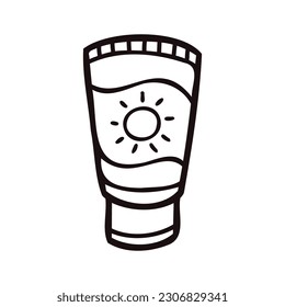 Hand Drawn sunscreen in doodle style isolated on background