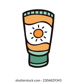 Protector solar de mano dibujado en estilo doodle aislado en el fondo