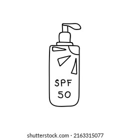 Hand drawn sunscreen. Doodles vector illustration. Isolated on a white background.