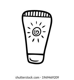 Hand drawn sunscreen isolated on a white background. Doodle, simple outline illustration. It can be used for decoration of textile, paper.